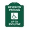 Signmission Reserved Parking Up to $500 Fine Handicapped, Green & White Aluminum Sign, 18" x 24", GW-1824-23002 A-DES-GW-1824-23002 - alternate 1